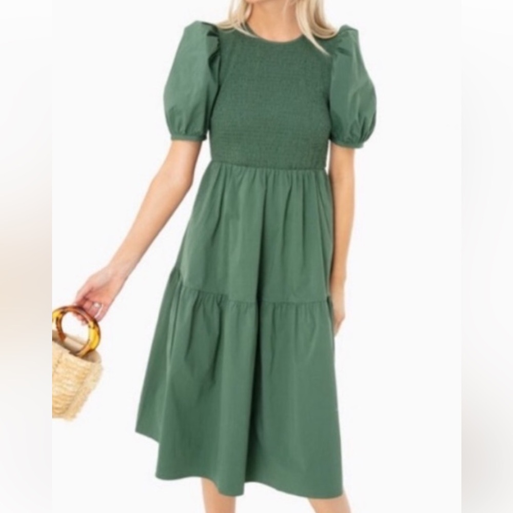 Tuckernuck Women’s XL Sussex Green Puff Sleeve Midi Dress